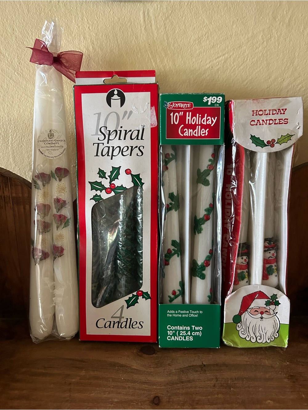 VTG Holiday Decorative Taper Candles - Pack of Assorted Festive Designs 10” & 12